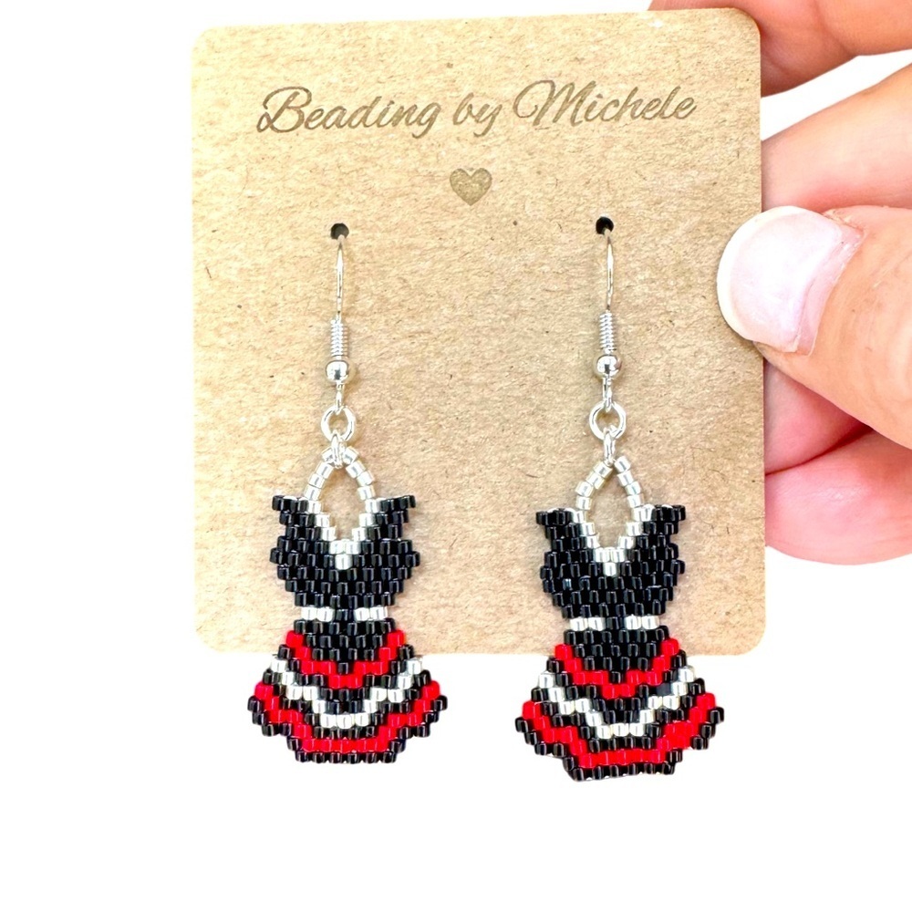 Adorable handcrafted handwoven beaded can-can frilly dance dress drop earrings - Picture 4 of 5